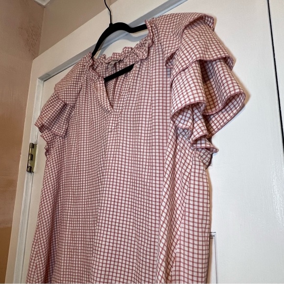 #71 NANETTE LEPORE PINK CHECKED GINGHAM STYLE TOP $58 - Picture 3 of 5